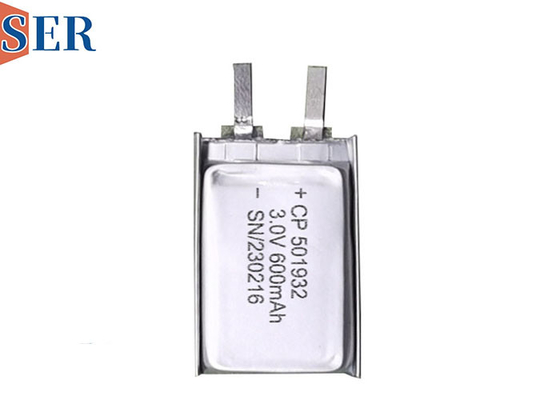 अनुकूलित लिथियम मैंगनीज बैटरी CP501932 3v 600mAh प्राथमिक लिथियम सॉफ्ट पैक बैटरी