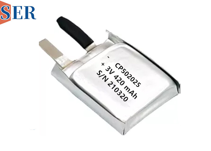 CP502025 Li-MnO2 सॉफ्ट अल्ट्रा थिन बैटरी पाउच सेल 550mAh पशु ट्रैकिंग के लिए लंबा जीवन
