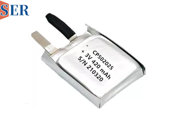 CP502025 Li-MnO2 सॉफ्ट अल्ट्रा थिन बैटरी पाउच सेल 550mAh पशु ट्रैकिंग के लिए लंबा जीवन