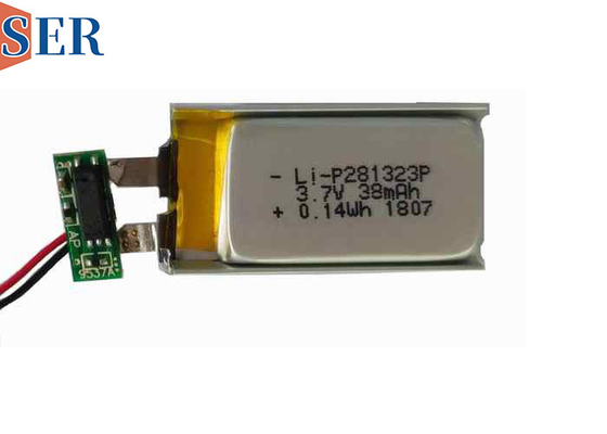 LP281323 3.7v 38mAh रिचार्जेबल लिथियम पॉलिमर बैटरी वायरलेस इयरफोन के लिए FPC केबल के साथ