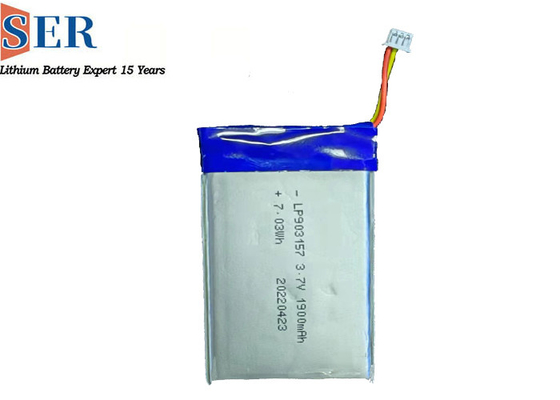 आयताकार ली-आयन पॉलिमर बैटरी 3.7V सिंगल सेल पैक 2.75wh 1900mAh फ्लैट प्रिज्मीय